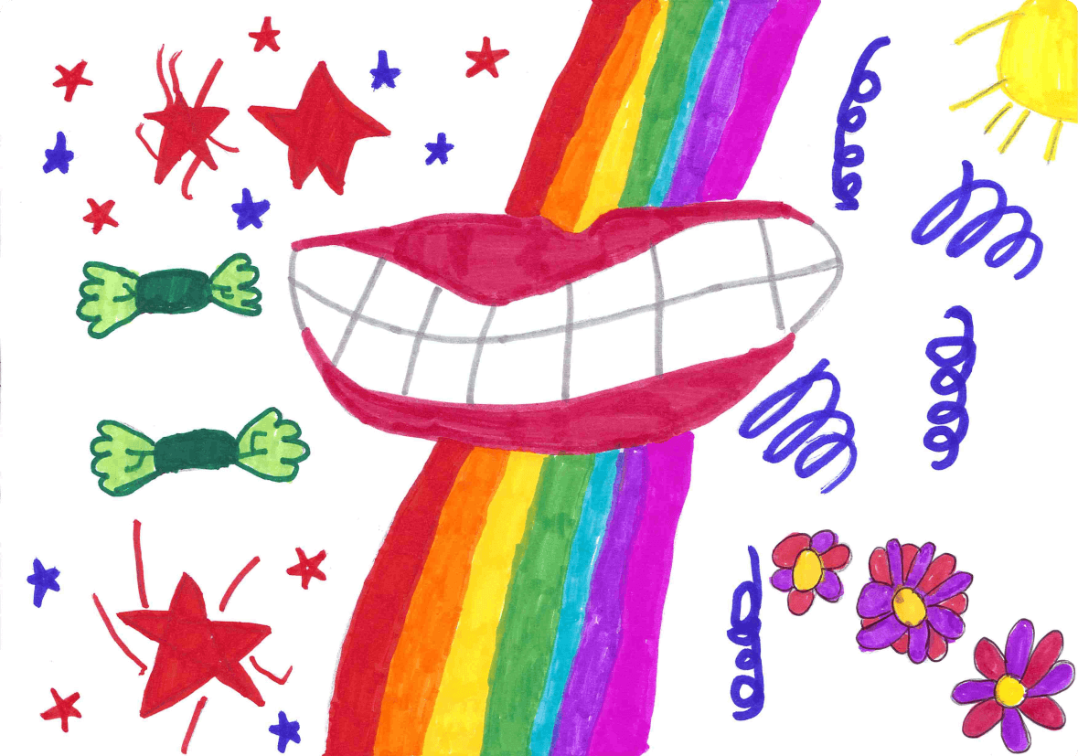Smiley teeth and rainbow drawing large